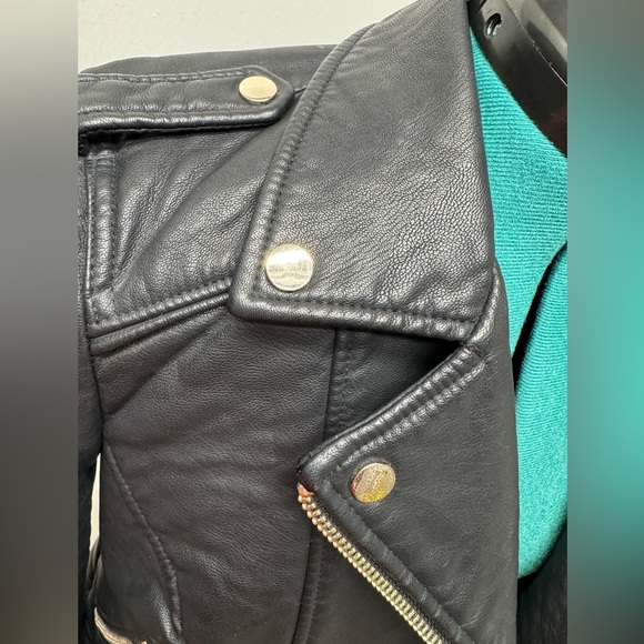 French Connection Vegan Leather Moto Jacket Black/Gold Size 2 - Picture 6 of 16
